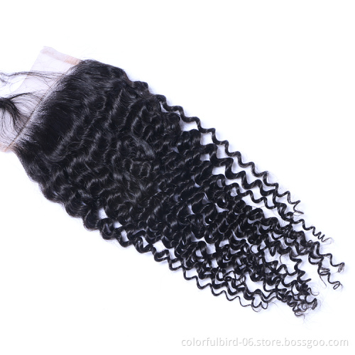 Wholesale Natural Human Hair 4*4 Curly Lace Closure 10 12 inch Virgin Human Hair 4x4 kinky curly closure Brazilian Hair